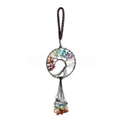 1Pc Wire Wrapped Chips Natural Gemstone Big Pendant Decorations HJEW-FS0001-05-1