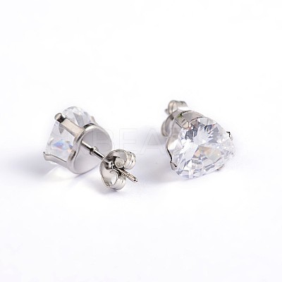 Heart 304 Stainless Steel Cubic Zirconia Stud Earrings EJEW-H306-24-4mm-1