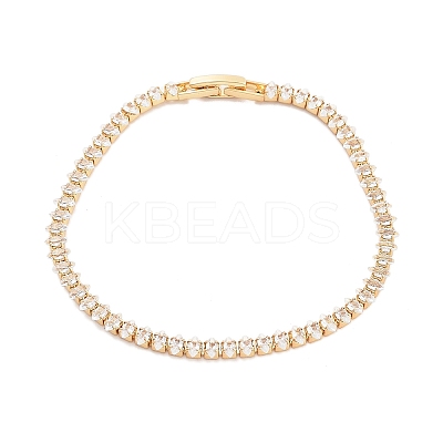 Brass Pave Clear Cubic Zirconia Horse Eye Link Bracelets BJEW-B094-03A-G-1
