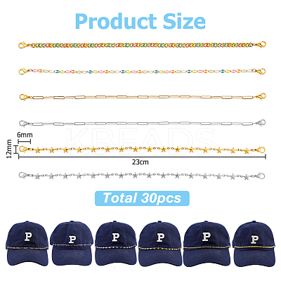 6Pcs Brass & 304 Stainless Steel Link Baseball Cap Chain AJEW-HS00002-1