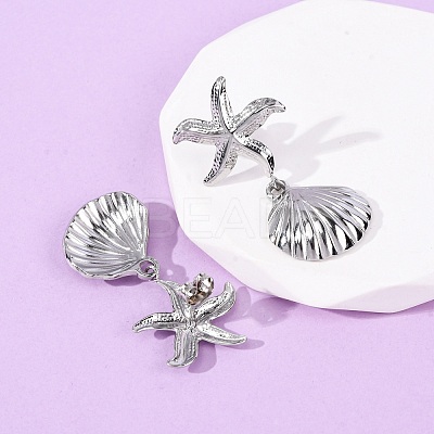 304 Stainless Steel Shell Shape with Starfish Dangle Stud Earrings EJEW-Z135-02P-01-1