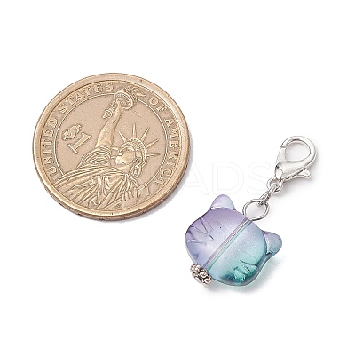 Cat Head Shape Glass Pendant Decorations HJEW-JM03335-1