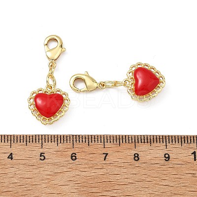 Heart Brass Enamel Pendant Decorations KK-B198-05G-1