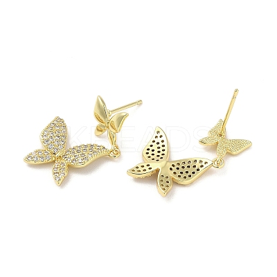 Rack Plating Brass Micro Pave Clear Cubic Zirconia Stud Earrings for Women EJEW-M260-13G-C-1