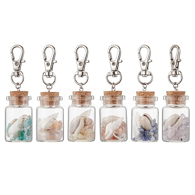 Natural Lapis Lazuli/Amethyst/Carnelian/Citrine/Rose Quartz/Amazonite Chip & Shell Beads inside Glass Wishing Bottle Pendant Decorations HJEW-JM03220-1