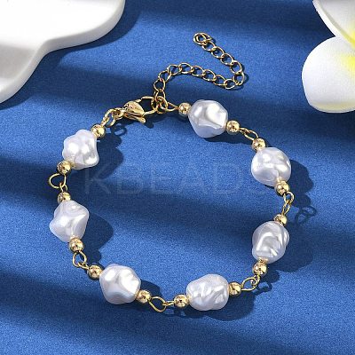Plastic Imitation Pearl Beads & 304 Stainless Steel Link Bracelets for Women BJEW-JB12320-1