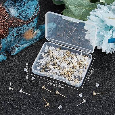100Pcs 2 Colors 304 Stainless Steel Ball Stud Earring Post STAS-BBC0001-78-1