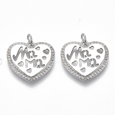 Brass Micro Pave Clear Cubic Zirconia Pendants KK-S356-025P-NF-1