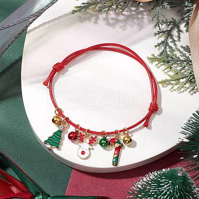 Christmas Tree & Candy Cane & Deer Alloy Enamel Charm Bracelets BJEW-JB10836-01-1