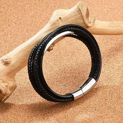 Braided Leather Cord Multi-strand Bracelets for Men BJEW-Z081-12P-1
