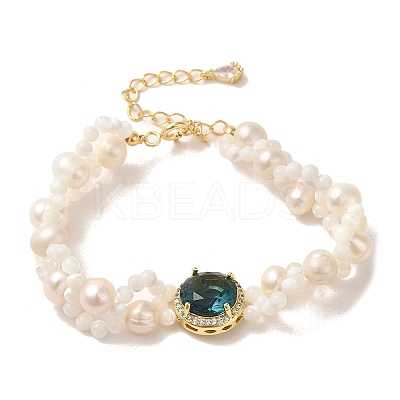 Blue Zircon Rhinestone Flat Round Link Bracelets BJEW-C051-17G-1