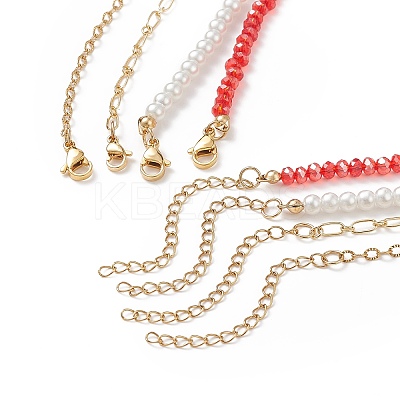 4Pcs 4 Style Natural Rose Quartz & 304 Stainless Steel & Alloy Enamel Pendant Necklaces Set NJEW-JN04069-1
