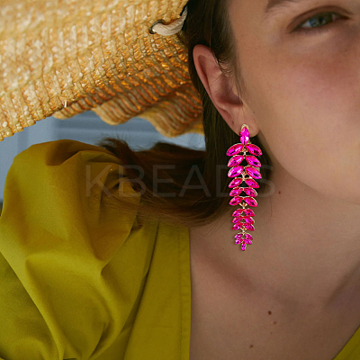3 Pairs 3 Colors Rhinestone Leaf Cluster Earrings EJEW-FI0002-70-1