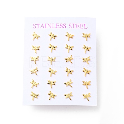 304 Stainless Steel Tiny Dragonfly Stud Earrings with 316 Stainless Steel Pins for Women EJEW-J043-02G-1