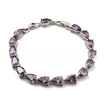 Rack Plating Brass Pave Cubic Zirconia Teardrop Links Bracelets for Women BJEW-H604-01P-07-1
