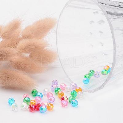 AB Color Transparent Acrylic Faceted Round Beads X-PL642-1
