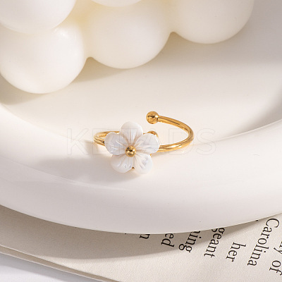 Fashion Stainless Steel Flower Cuff Rings & Stud Earrings Sets for Women WL9140-1-1