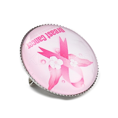 Breast Cancer Awareness Ribbon Glass Brooches LS-JEWB-L019-01L-1