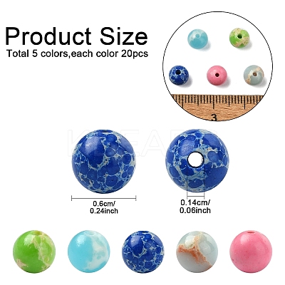 100Pcs 5 Colors Synthetic Imperial Jasper Dyed Beads Strands G-YW0001-96-1