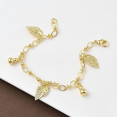 Leaf & Gourd Brass Charm Bracelets BJEW-K248-03G-1