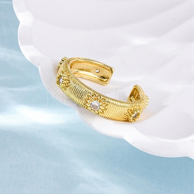 Brass Micro Pave Clear Cubic Zirconia Cuff Rings for Women RJEW-Q009-11G-1