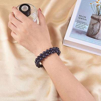 Synthetic Blue Goldstone Braided Bead Bracelet BJEW-SW00001-12-1