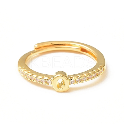 Clear Cubic Zirconia Initial Letter Adjustable Ring RJEW-C052-01G-Q-1