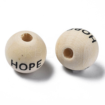 Printed Natural Wood European Beads WOOD-T019-46-1