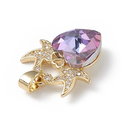 Real 18K Gold Plated Rack Plating Brass Micro Pave Cubic Zirconia Pendants KK-C015-03G-11-1