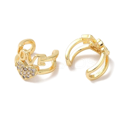 Heart & Word Love Brass Micro Pave Cubic Zirconia Cuff Earrings for Women EJEW-P281-05G-1
