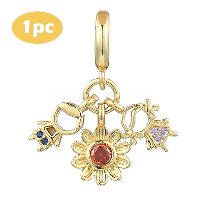 1Pc Valentine's Day Brass Pave Colorful Cubic Zirconia European Dangle Charms KK-YW0002-61-1