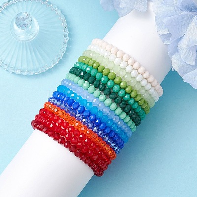 15Pcs 15 Colors Faceted Rondelle Imitation Jade Glass Beaded Stretch Bracelet Sets BJEW-JB10790-1
