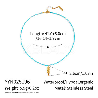 Ocean Theme Synthetic Turquoise Round Beaded 304 Stainless Steel Pendant Necklaces for Women YQ6110-6-1
