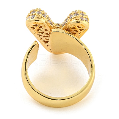 Brass Micro Pave Clear Cubic Zirconia Letter Open Cuff Ring for Women RJEW-M173-01G-V-1