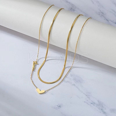 201 Stainless Steel Love Heart Pendant Double Layer Necklaces for Women LS-NJEW-D307-03G-1