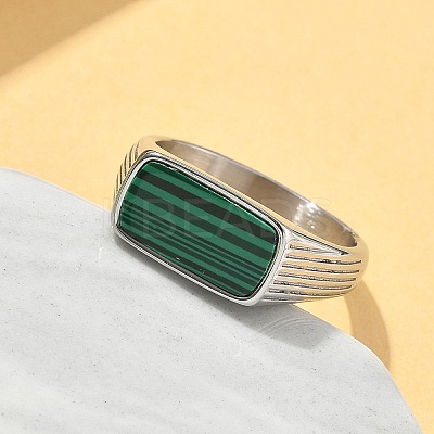316L Stainless Steel Natural Malachite Finger Rings for Women RJEW-U054-02C-01P-1