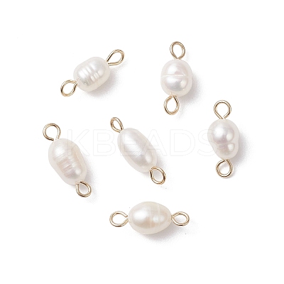 Natural Cultured Freshwater Pearl Rice Connector Charms PALLOY-JF04478-01-1
