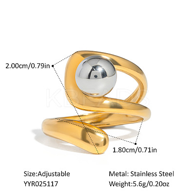 European Style Hollow Design Stainless Steel Beaded Adjustable Open Cuff Rings ZU9443-4-1