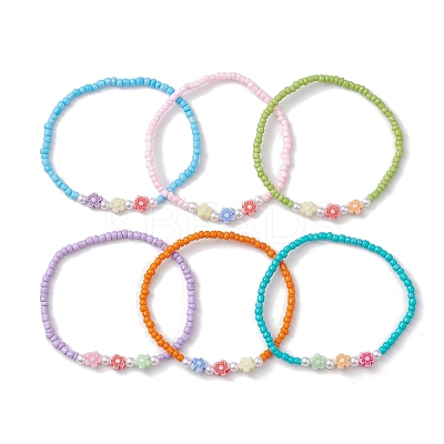 6Pcs 6 Colors Flower Acrylic Stretch Bracelets BJEW-JB10235-02-1