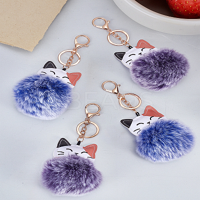4Pcs 2 Colors Imitation Rabbit Fur Furry Pom-Pom Keychains AJEW-LP0012-15B-1