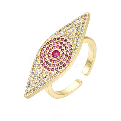 Cubic Zirconia Horse Eye Open Cuff Ring RJEW-N037-014C-1