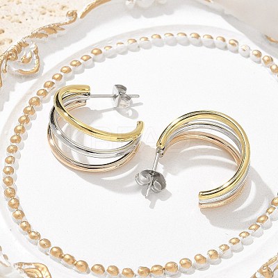 304 Stainless Steel Triple C-Shaped Stud Earrings for Women EJEW-C096-68M-02-1