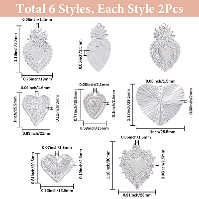 12Pcs 6 Styles 304 & 201 Stainless Steel Pendants STAS-SC0010-06-1