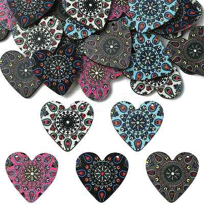 30Pcs 5 Colors Printed Natural Basswood Pendants WOOD-CJ0001-85-1