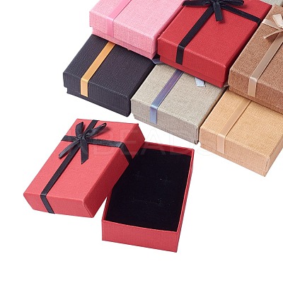 Kraft Cotton Filled Rectangle Cardboard Jewelry Set Boxes with Bowknot CBOX-D028-04-1