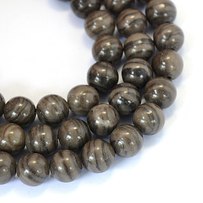 Natural Black Wood Lace Stone Round Bead Strands X-G-E334-8mm-03-1