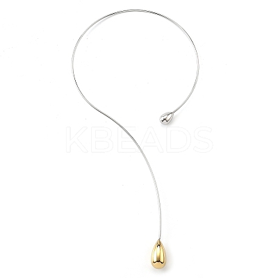 304 Stainless Steel Teardrop Pendant Open Cuff Necklaces for Women NJEW-R003-02GP-01-1