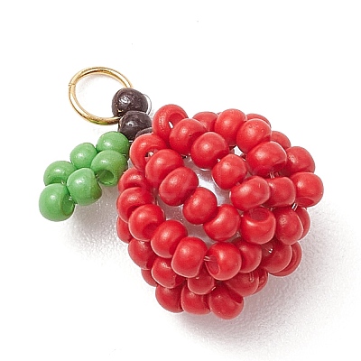 Handmade Glass Seed Beaded Apple Pendants PALLOY-MZ00483-01-1