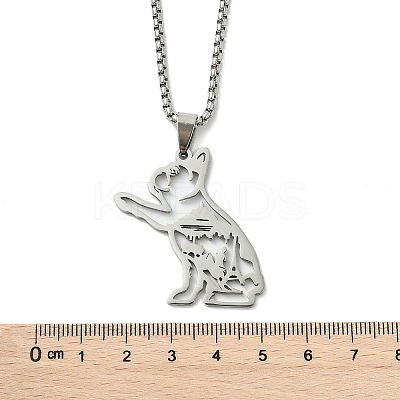 201 Stainless Steel Dog Outline Pendant Necklaces NJEW-P327-06P-1