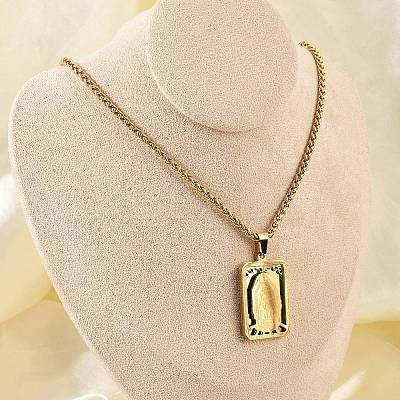 201 Stainless Steel Virgin Mary Pendant Wheat Chain Necklaces for Men NJEW-S387-09G-01-1